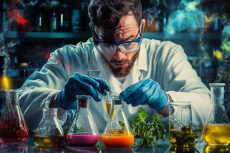chemist experimenting with artificial food dyes in food