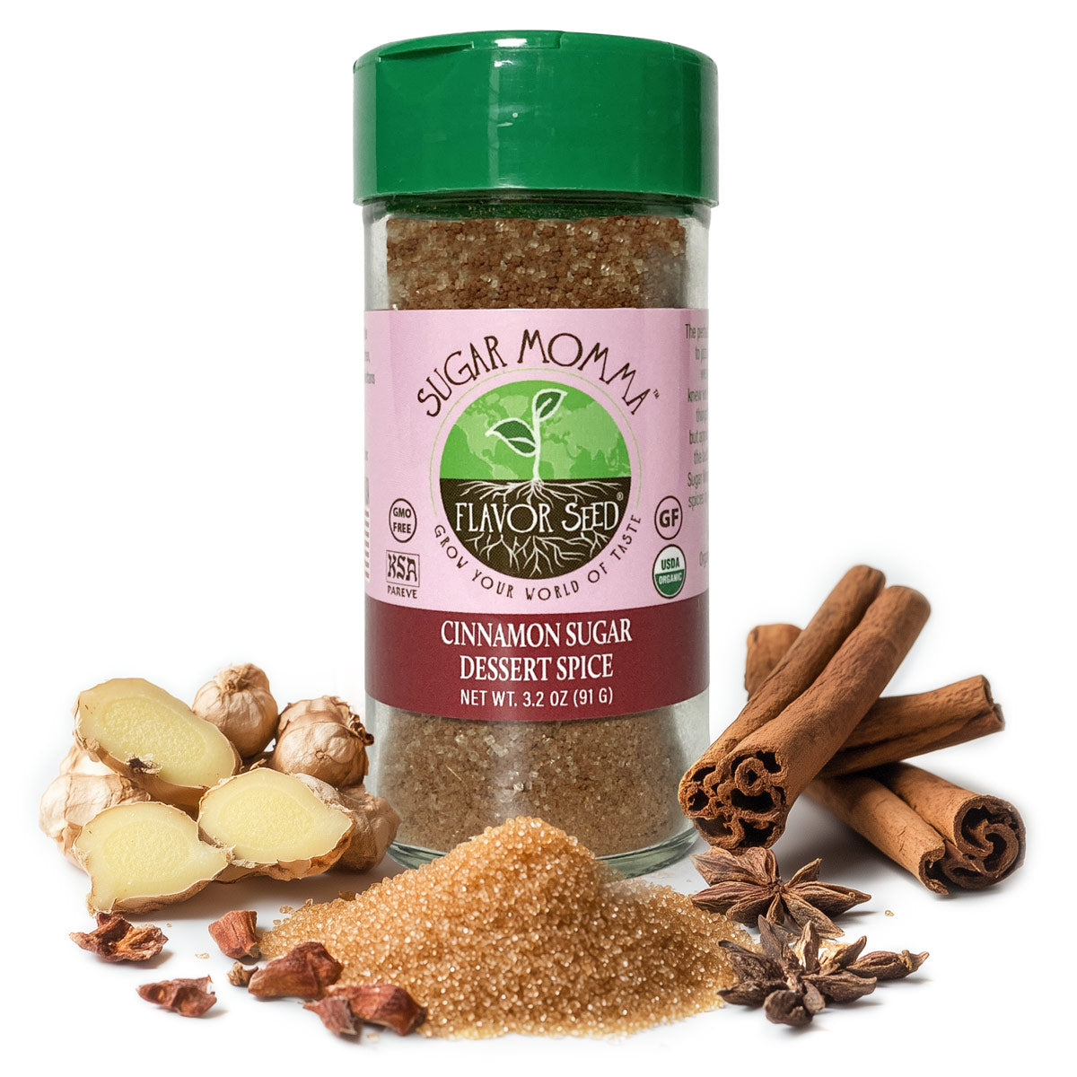Sugar Momma Organic Cinnamon Sugar in Glass Jar