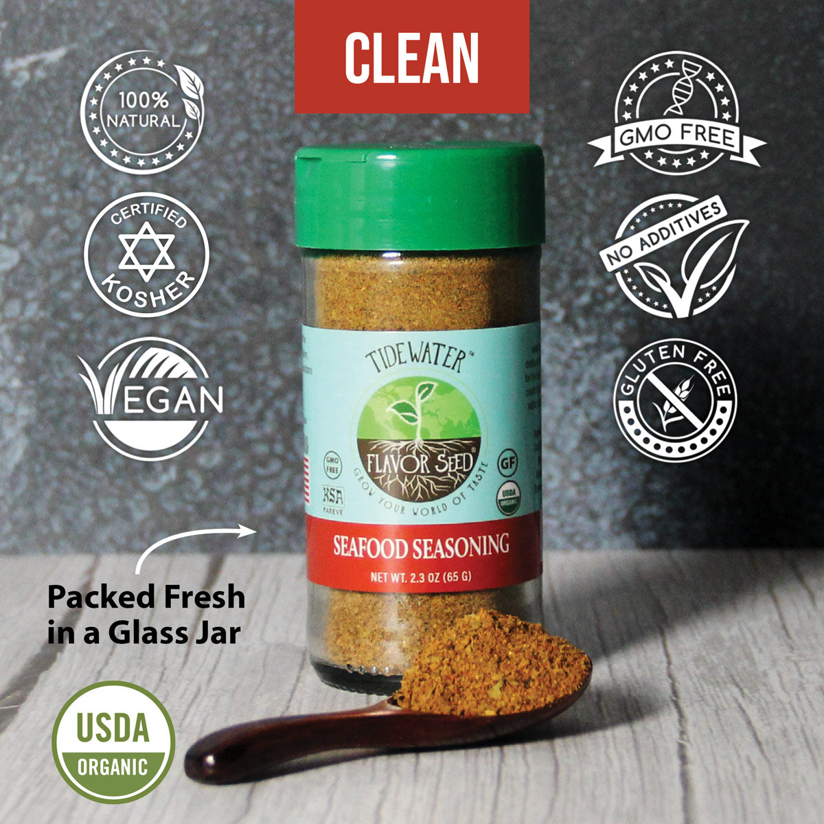 Tidewater glass jar shaker with clean ingredients and maximum transparency