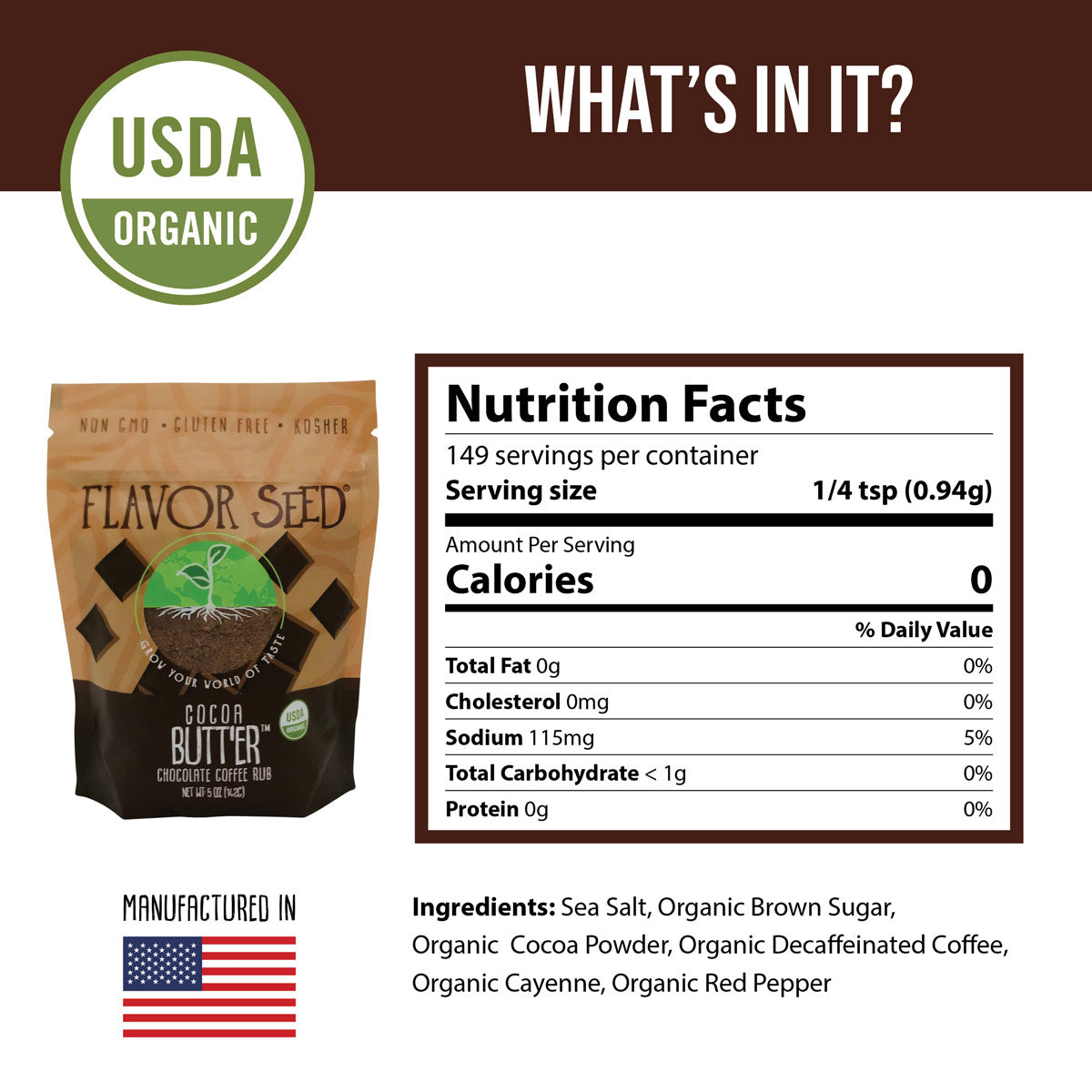Cocoa Butt'Er – Organic Chocolate Coffee BBQ Rub by Flavor Seed – USDA Organic, gluten free, no MSG (photo 5)