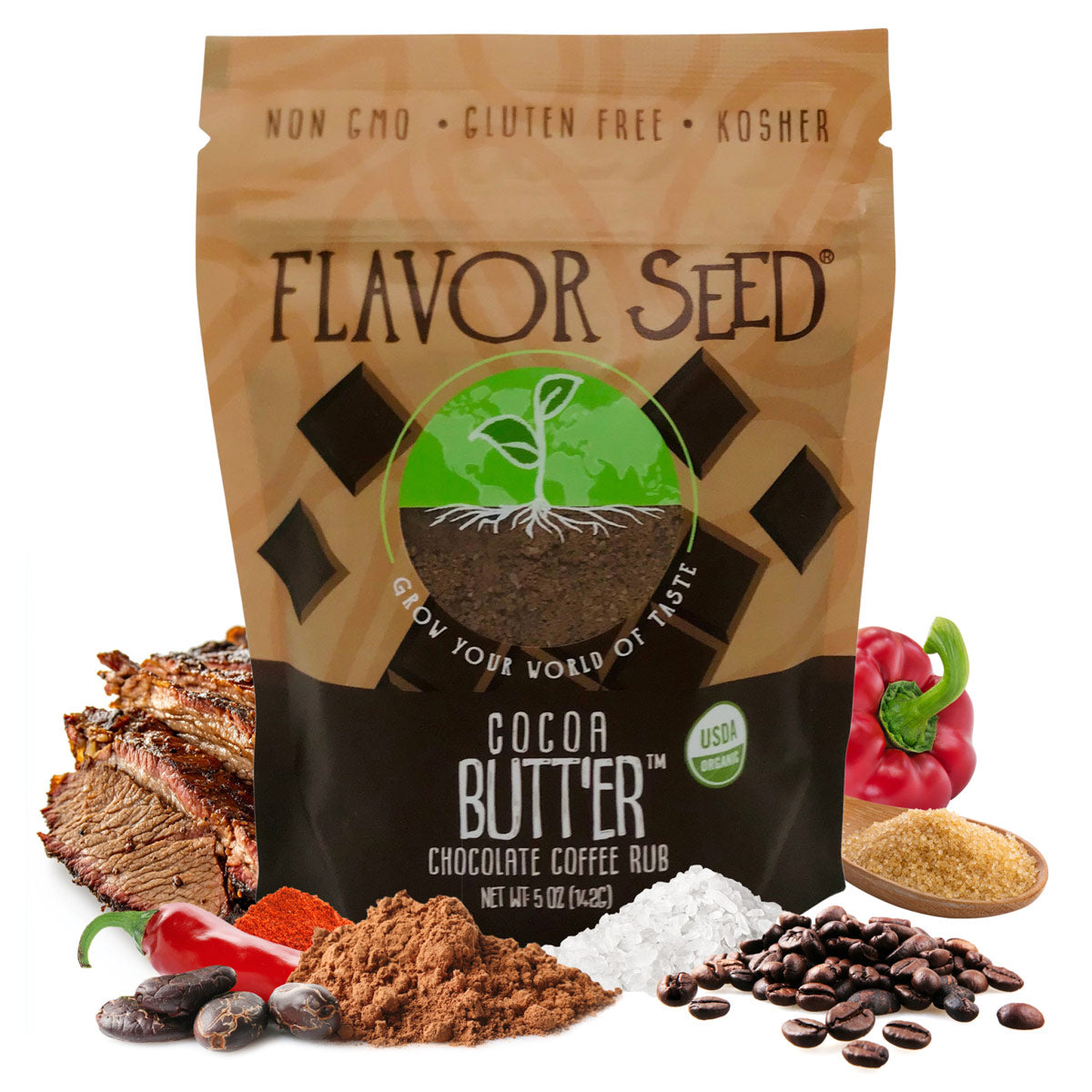 Cocoa Butt'Er – Organic Chocolate Coffee BBQ Rub by Flavor Seed – USDA Organic, gluten free, no MSG (photo 3)