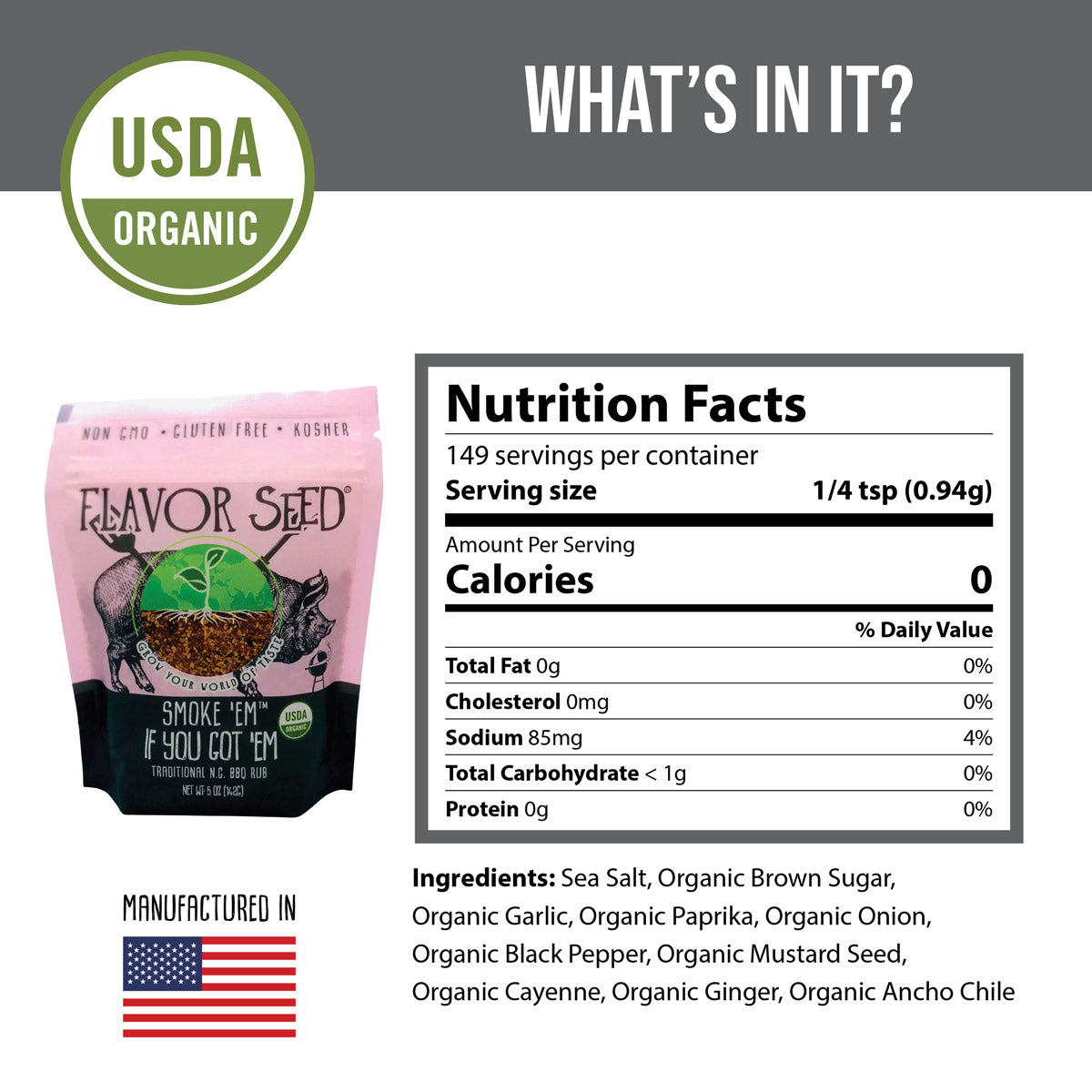 USDA certified organic butt rub seasoning with clean ingredients and blended in USA