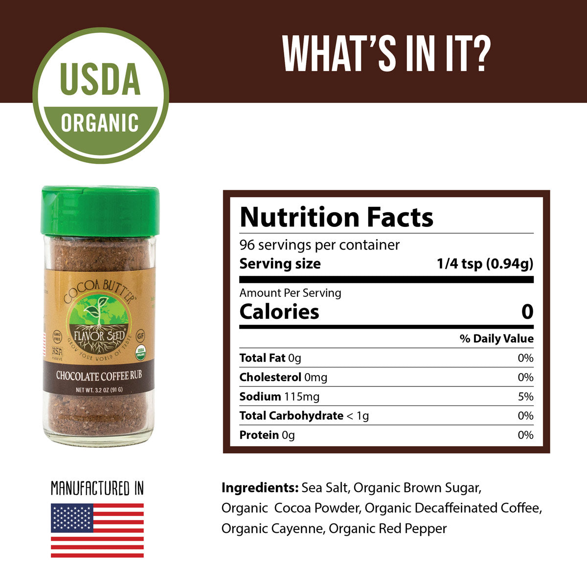 Cocoa Butt'Er – Organic Chocolate Coffee BBQ Rub by Flavor Seed – USDA Organic, gluten free, no MSG (photo 10)