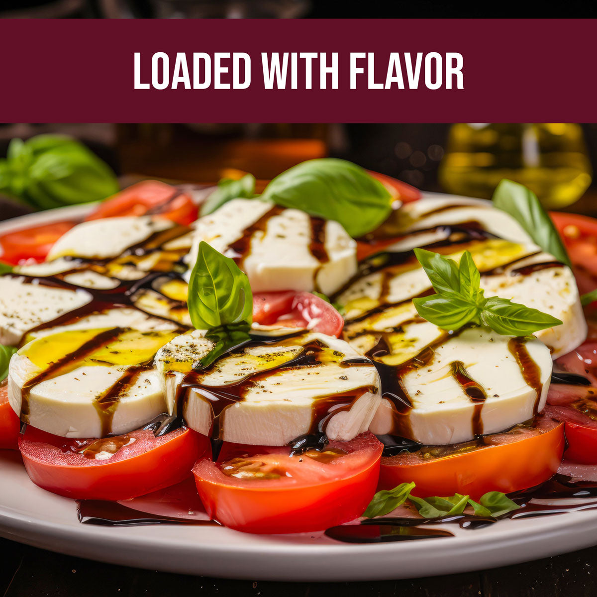 Organic Italian seasoning for caprese salad with balsamic vinegar and fresh basil
