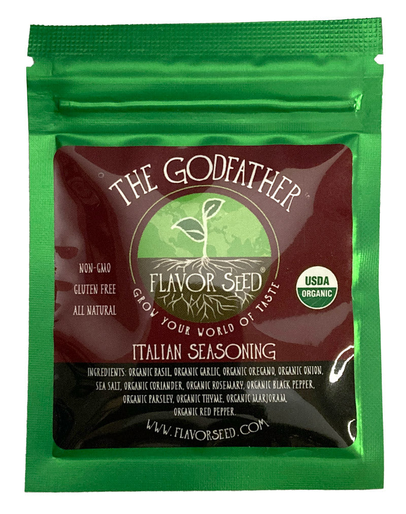 Organic Italian seasoning blend in sample size packet front view