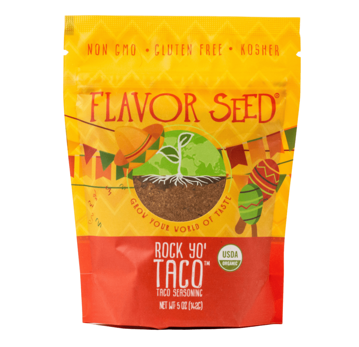 Flavor Seed Rock Yo Taco organic homemade taco seasoning 5oz bag front view