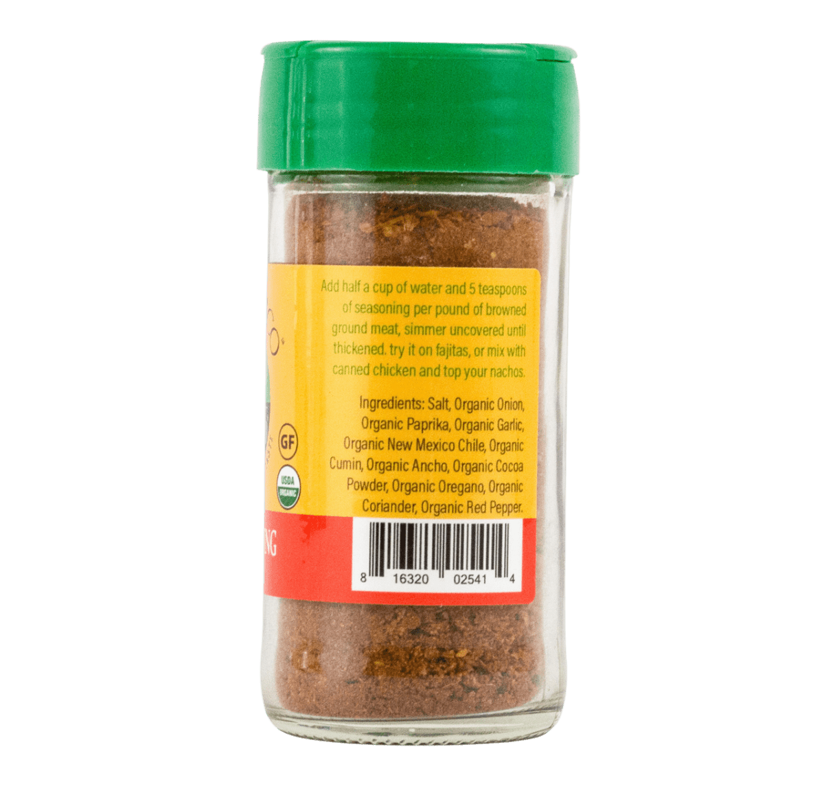 Flavor Seed Rock Yo Taco simple taco seasoning 2oz glass jar side view with organic ingredients