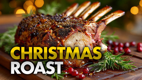 Christmas prime rib roast seasoned with Divine Bovine organic steak rub