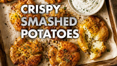 sheet pan with crispy smashed potatoes