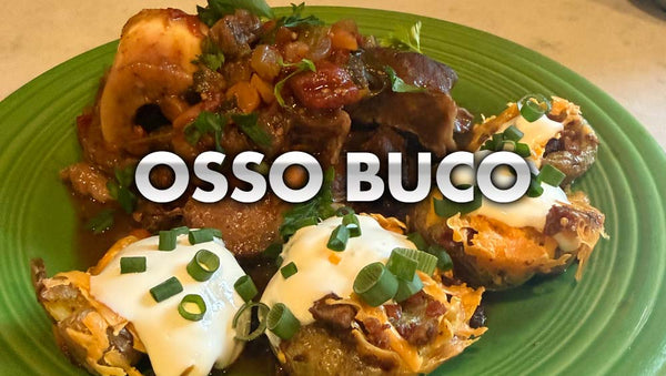 Veal Osso Buco on a green ceramic plate