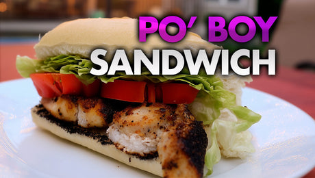 New Orleans style blackened fish po’ boy sandwich