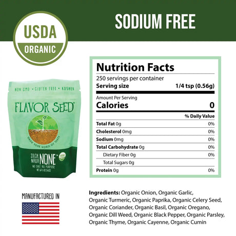 nutrition facts of organic all purpose seasoning Zilch Nada None