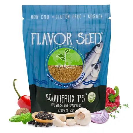 organic cajun seasoning in 5oz resealable pouch with fresh ingredients