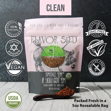 certified gluten free and organic dry rub for pork packed in fresh resealable bag