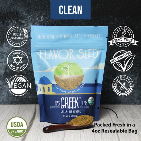 lamb seasoning 4oz bag with spoon of clean organic ingredients, gluten free, kosher and all natural