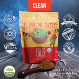gluten free taco seasoning Rock Yo Taco in 5oz bag with spoon full of seasoning and certifications
