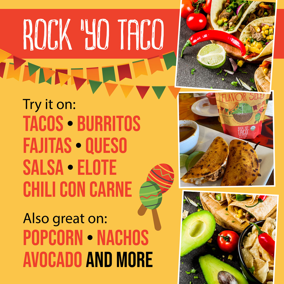 easy taco recipe ideas like burrito, fajita, chili, popcorn, nachos and avocado topping