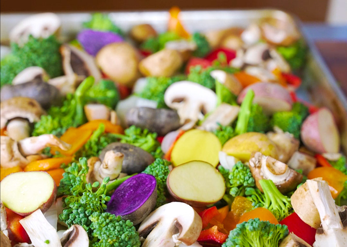 Easy recipe with colorful vegetables, organic seasoning and Kielbasa sausage