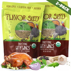 Anything With Wings Thanksgiving turkey bundle: two 5 oz organic poultry seasoning pouches with a roast turkey