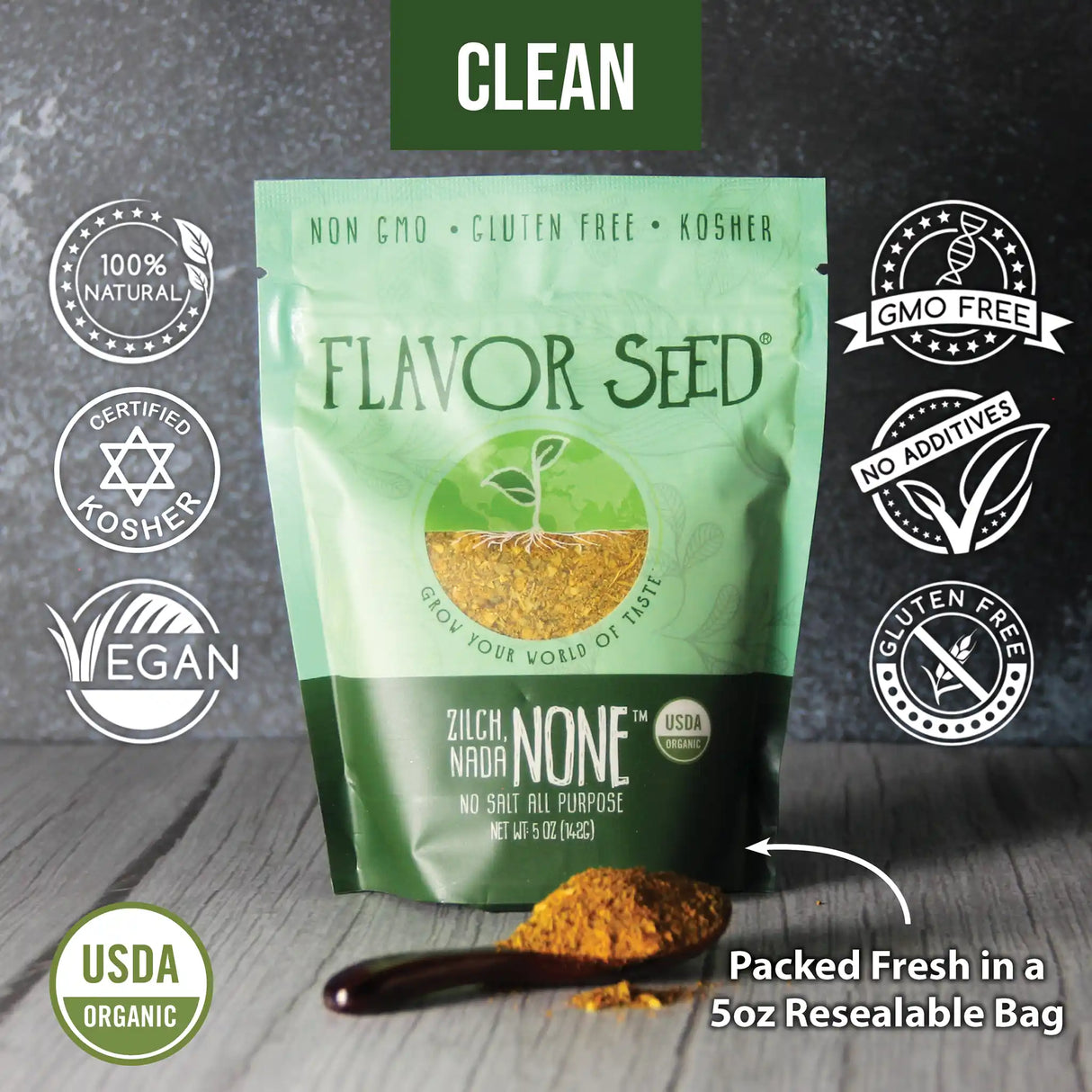 gluten free, kosher and certified organic no salt seasoning