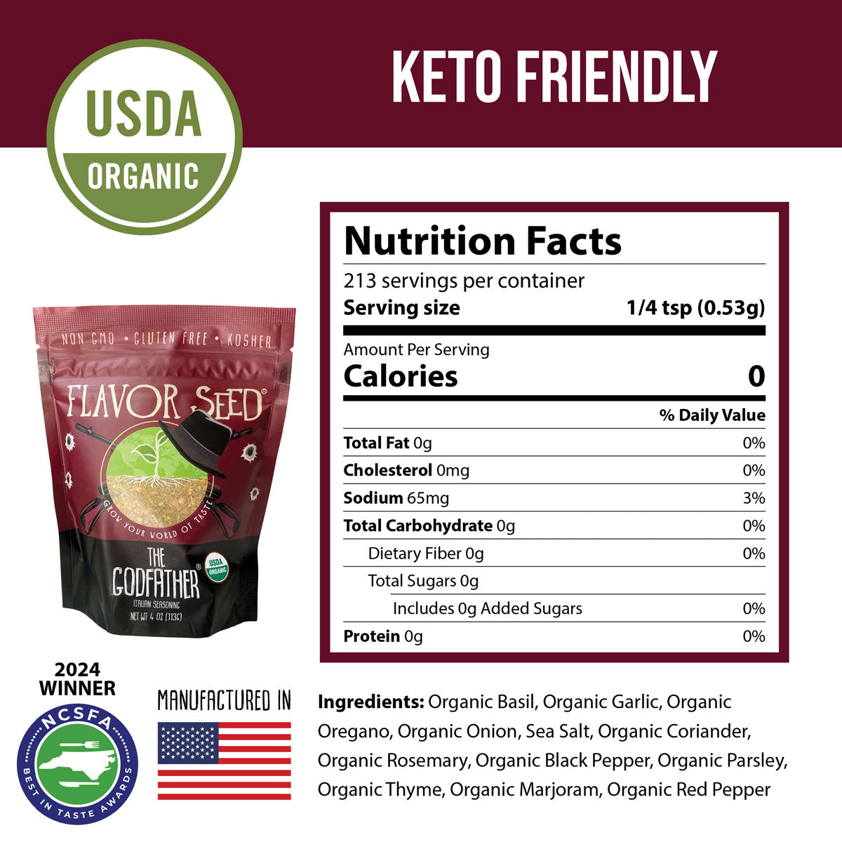 Mediterranean seasoning ingredients for Italian meatballs made in USA