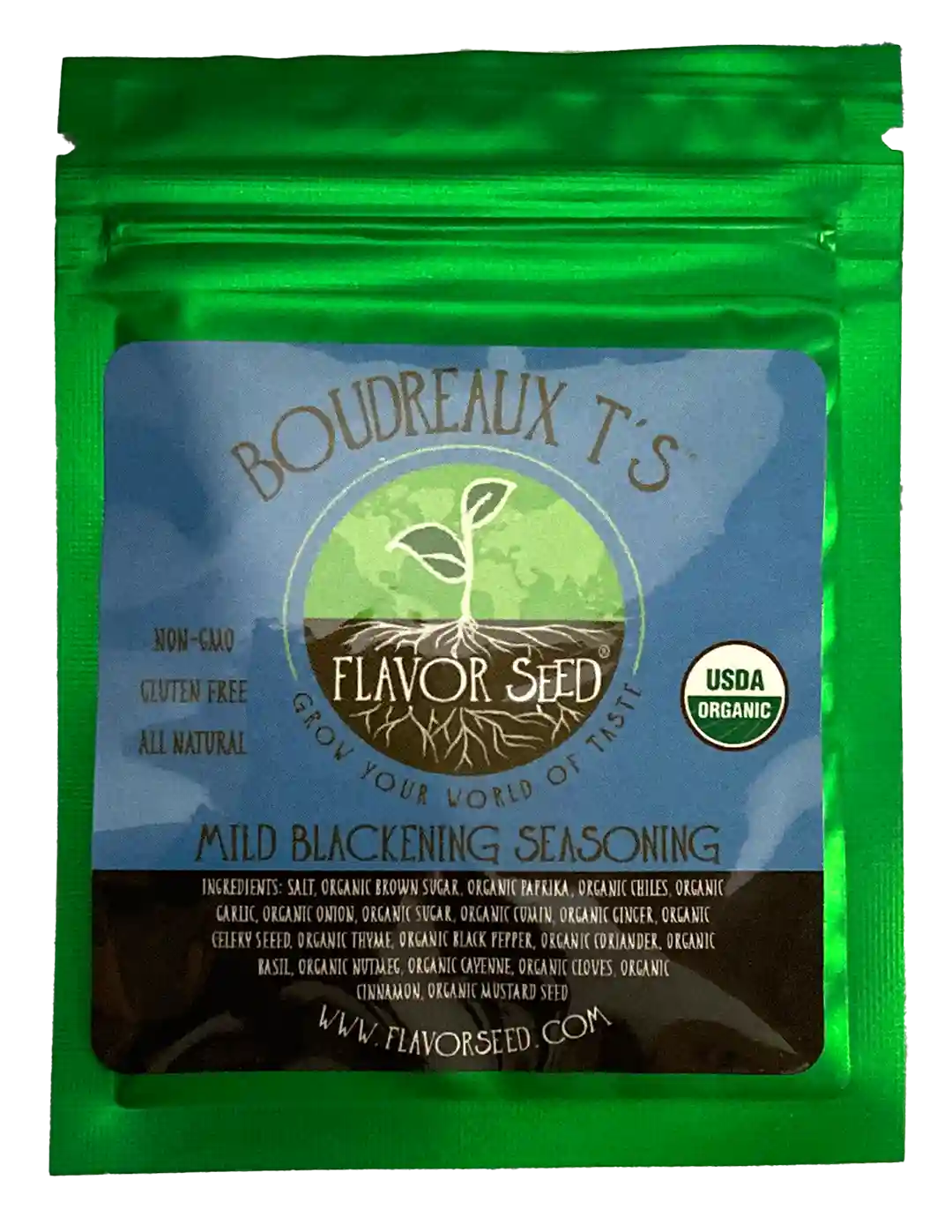 Boudreaux T's organic mild blackening seasoning sample pack