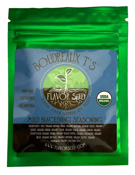 Boudreaux T's organic mild blackening seasoning sample pack