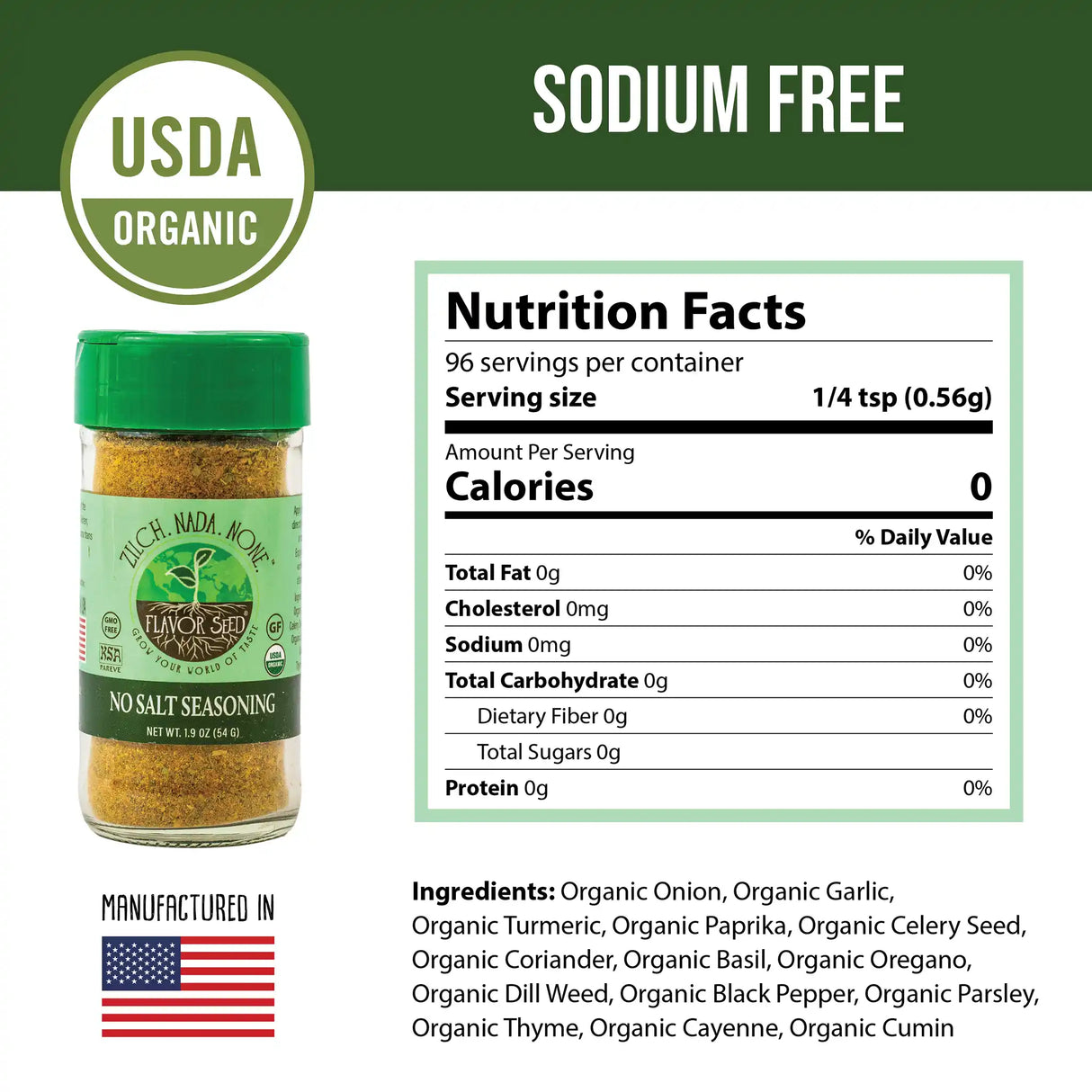 clean ingredients manufactured in USA no salt seasoning