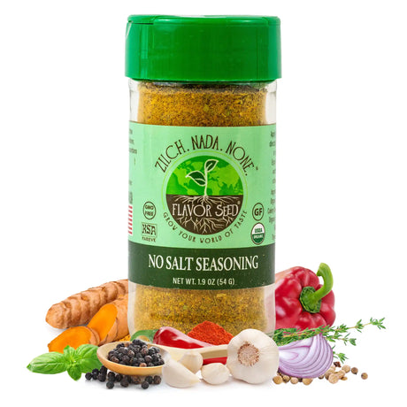glass jar sodium free seasoning mix by Flavor Seed