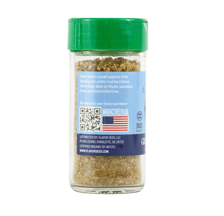 lamb seasoning from Flavor Seed, 2oz jar side view, manufactured in USA, all organic, ksa pareve