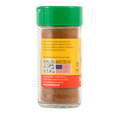 organic taco seasoning Rock Yo Taco by Flavor Seed in 2oz glass jar side view with American flag